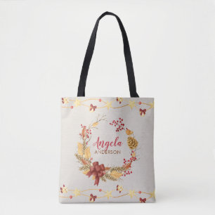 Rustic Wreath Personalised Christmas Xmas Tote Bag