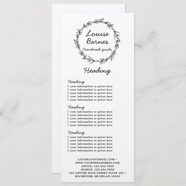 rustic wreath price list or services card (Front/Back)