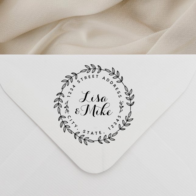 Rustic Wreath Round Wedding Return Address Self-inking Stamp (Creator Uploaded)