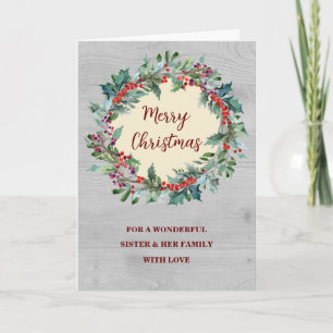 Rustic Wreath Sister & Family Merry Christmas Card