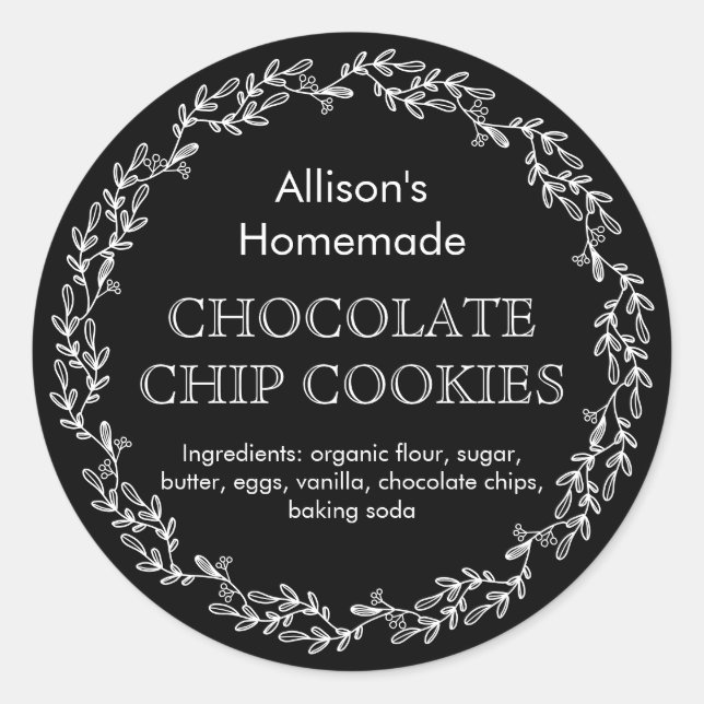 Rustic Wreath Sweets Black and White Product Label (Front)