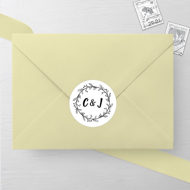 Rustic Wreath Wedding Classic Round Sticker (Creator Uploaded)