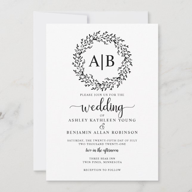 Rustic Wreath Wedding Invitation (Front)