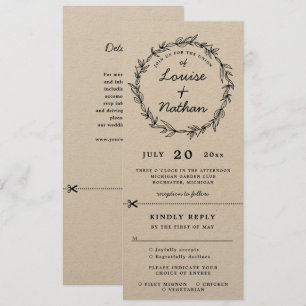 Rustic wreath wedding invitation rsvp attached