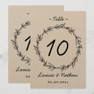 Rustic wreath wedding table number