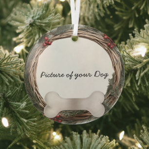Rustic Wreath with Bone Tag Glass Tree Decoration