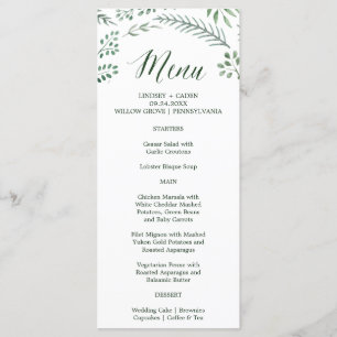 Rustic Wreath with Green Leaves Wedding Menu Card