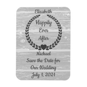 Rustic Wreath Wood Couple Save the Date Magnet