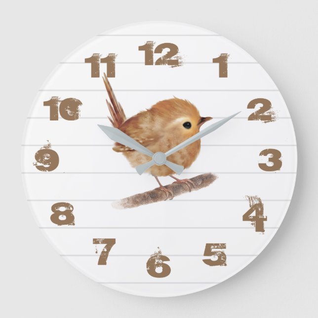 Rustic Wren Bird Personalised  Wall Clock (Front)