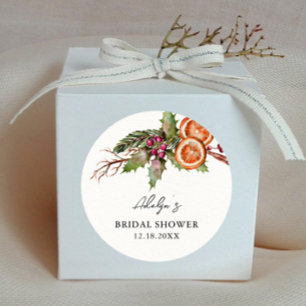 Rustic Xmas Bridal Shower Favour  Classic Round Sticker
