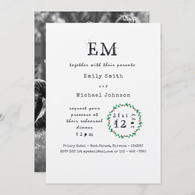 Rustic Xmas Rehearsal Dinner Invites ADD PHOTO (Front/Back)