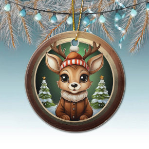 Rustic Xmas Reindeer, Christmas fawn Decor 🦌🎄 Ceramic Ornament