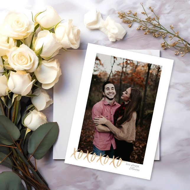 Rustic XOXO Hugs & Kisses Valentine Photo Card (Creator Uploaded)