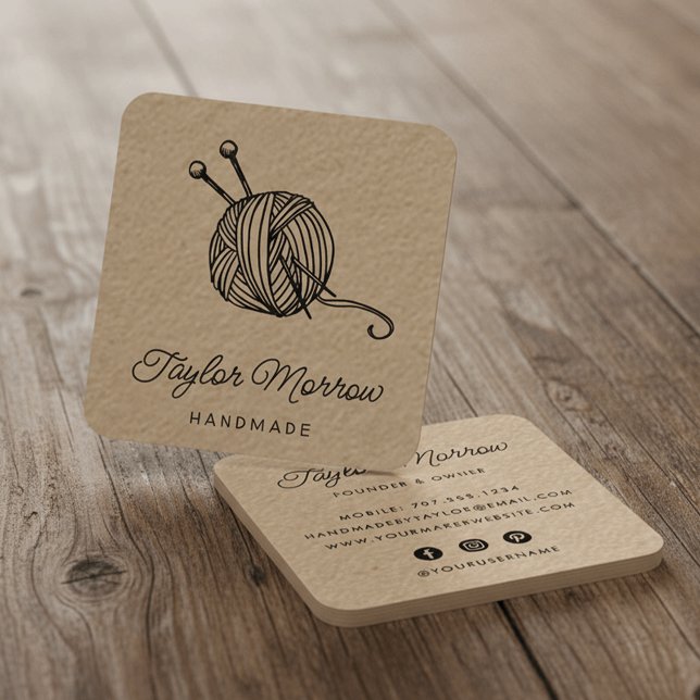 Rustic Yarn | Kraft Square Square Business Card (Creator Uploaded)