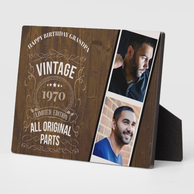 RUSTIC YEAR BORN PHOTOS Birthday Keepsake for PAPA Plaque (Side)