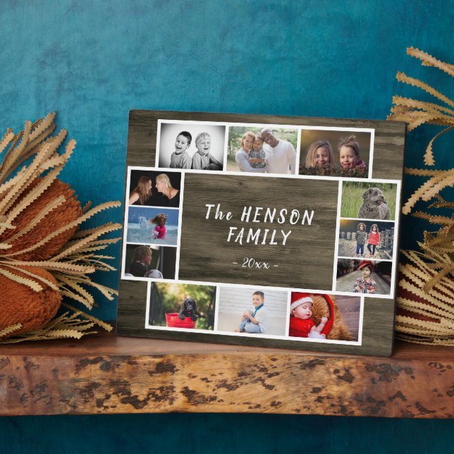 Rustic Yearly Family Keepsake Photo Collage Custom Plaque (Side)