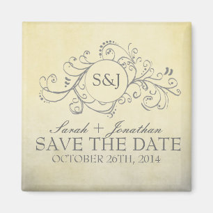 Rustic Yellow and Grey Bohemian Save The Date Magnet