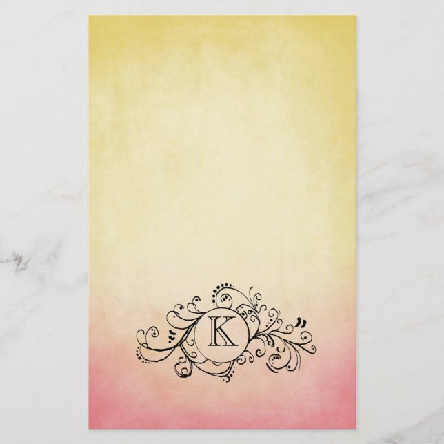 Rustic Yellow and Pink Bohemian  Flourish Stationery (Front)
