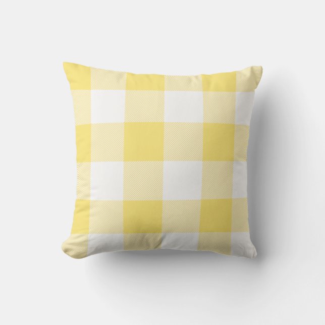 Rustic Yellow and White Buffalo Check Plaid Outdoor Cushion (Front)