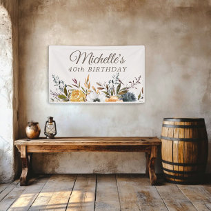 Rustic Yellow Blue Floral 40th Birthday Welcome Banner