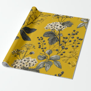 Rustic Yellow Botanical Bold Vintage Boho Floral Wrapping Paper