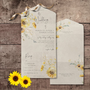 Rustic Yellow & Brown Summer Sunflower Dinner All In One Invitation