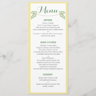 Rustic Yellow Cutlery Rehearsal Dinner Menu Card