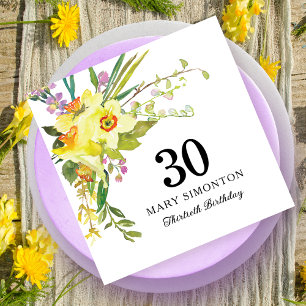 Rustic Yellow Daffodil 30th Birthday Napkin