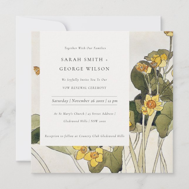 Rustic Yellow Daffodil Floral Vow Renewal Invite (Front)
