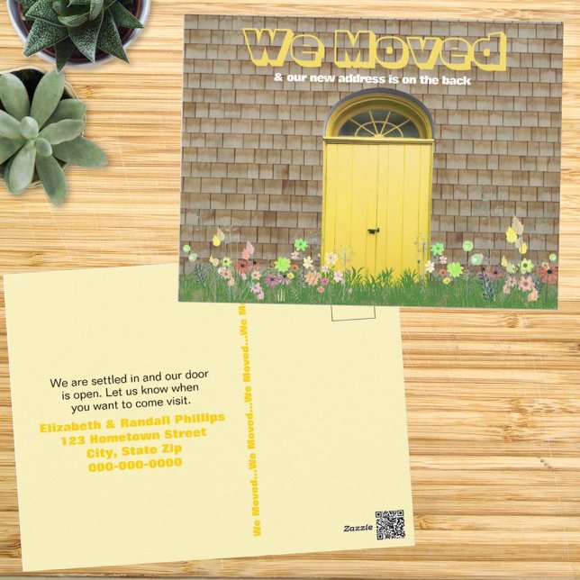 Rustic Yellow Doors Flowers We Moved Announcement Postcard (Creator Uploaded)