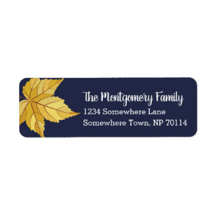 Rustic Yellow Fall Leaf & Navy Family Name Return Address Label