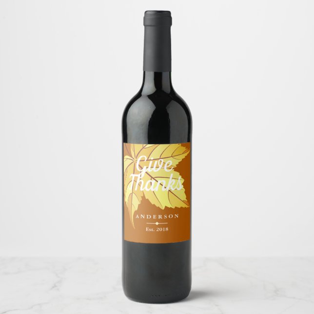 Rustic Yellow Fall Leaf & Orange | Personalised Wine Label (Front)