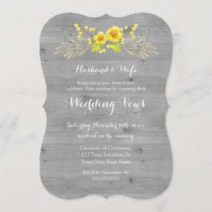 Rustic Yellow Floral Wood Vow Renewal Invitation
