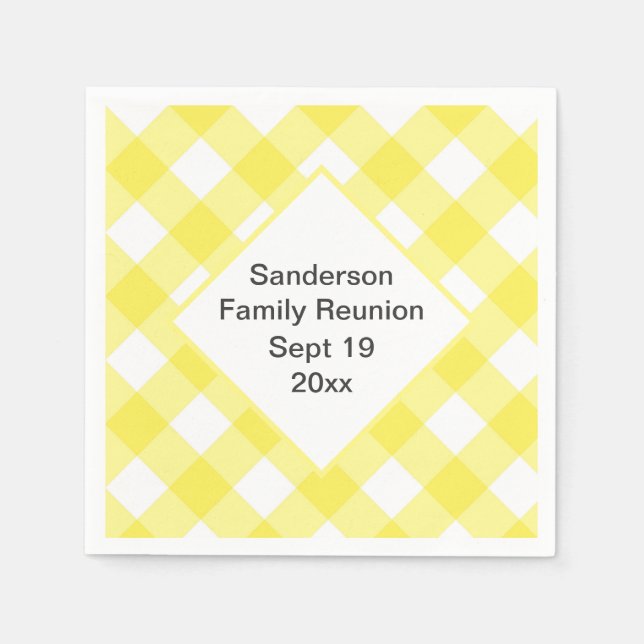 Rustic Yellow Gingham Family Reunion Custom Napkin (Front)