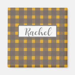 Rustic Yellow Grey Gingham  Magnet