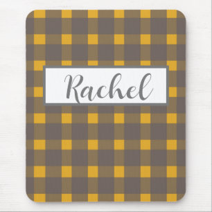 Rustic Yellow Grey Gingham  Mouse Pad