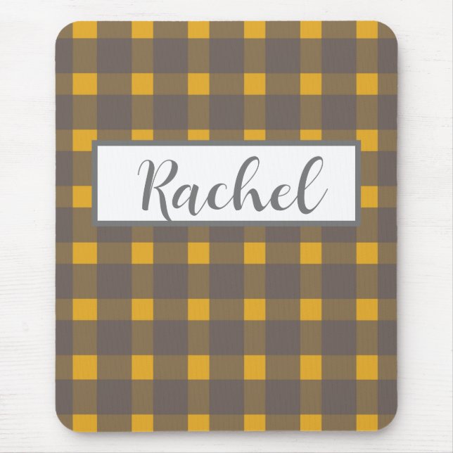 Rustic Yellow Grey Gingham  Mouse Pad (Front)
