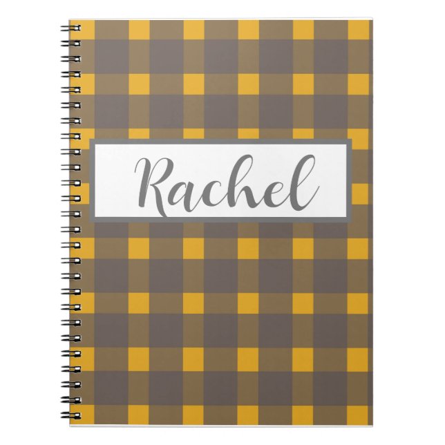 Rustic Yellow Grey Gingham  Notebook (Front)