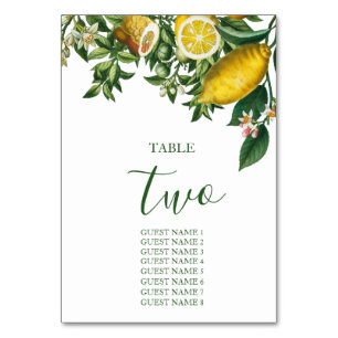 Rustic Yellow Lemon & Foliage Greenery Table Number