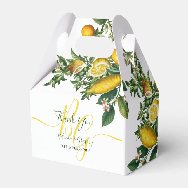 Rustic Yellow Lemon & Foliage Greenery Wedding Favour Box (Front Side)