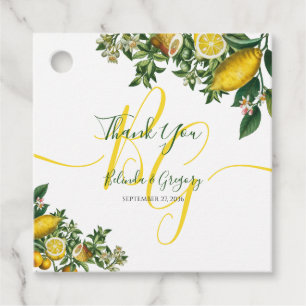 Rustic Yellow Lemon & Foliage Greenery Wedding Favour Tags