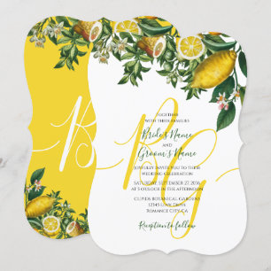 Rustic Yellow Lemon & Foliage Greenery Wedding Invitation