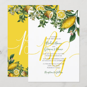Rustic Yellow Lemon & Foliage Greenery Wedding Invitation