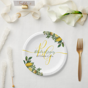 Rustic Yellow Lemon & Foliage Greenery Wedding Paper Plate