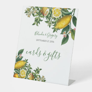 Rustic Yellow Lemon Greenery Wedding Cards & Gifts Pedestal Sign