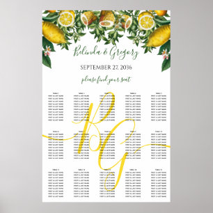 Rustic Yellow Lemon Greenery Wedding Seating Chart
