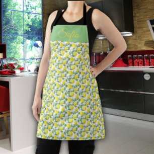 Rustic yellow lemon watercolor white pattern apron