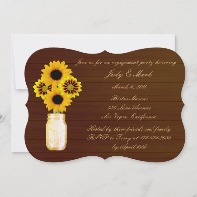 Rustic Yellow Mason Jar Engagement Party Invite (Front)
