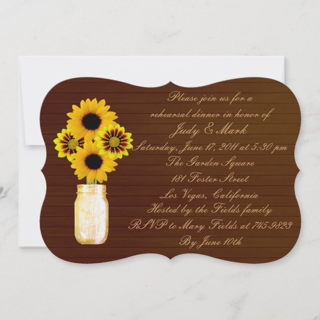 Rustic Yellow Mason Jar Rehearsal Dinner Invite (Front)