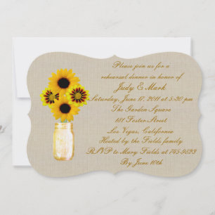 Rustic Yellow Mason Jar Rehearsal Dinner Invite